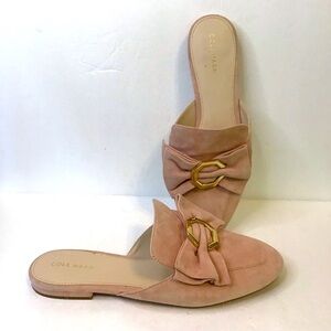 Cole Haan Women's Bush Pink Suede Bow Mules Flats 7.5